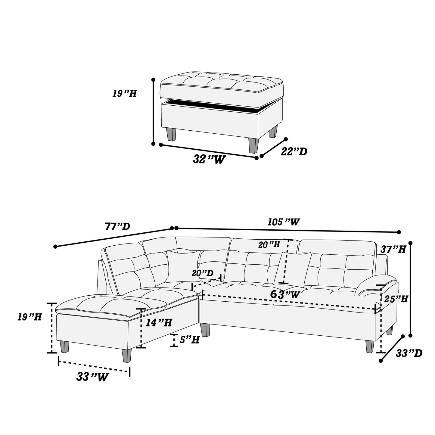 F6590 3-Piece Sectional Set W/ Ottoman