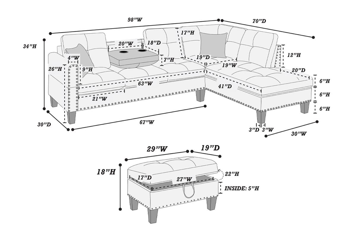 F8886 3-Pcs Sectional Set