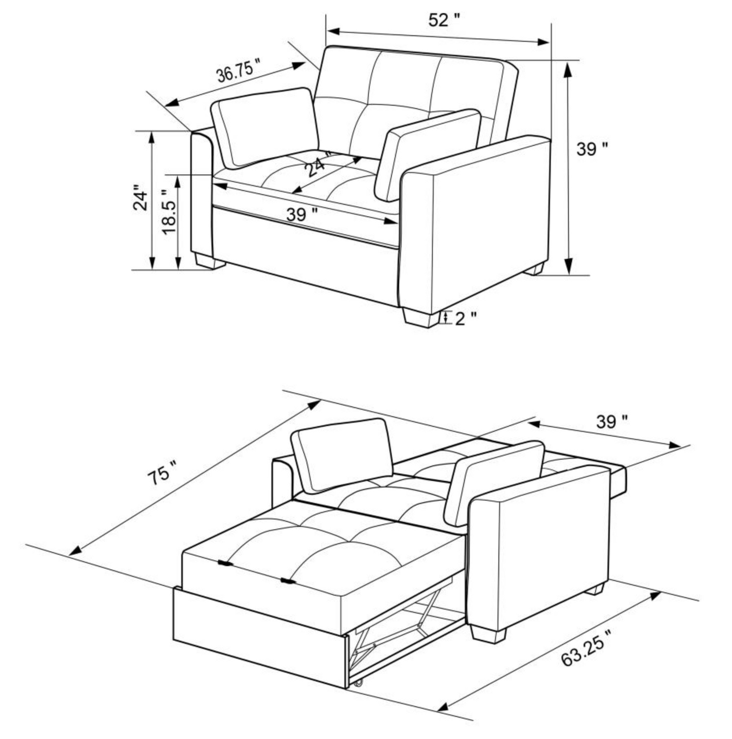 360147 -Upholstered Convertible Sleeper Sofa Bed Grey