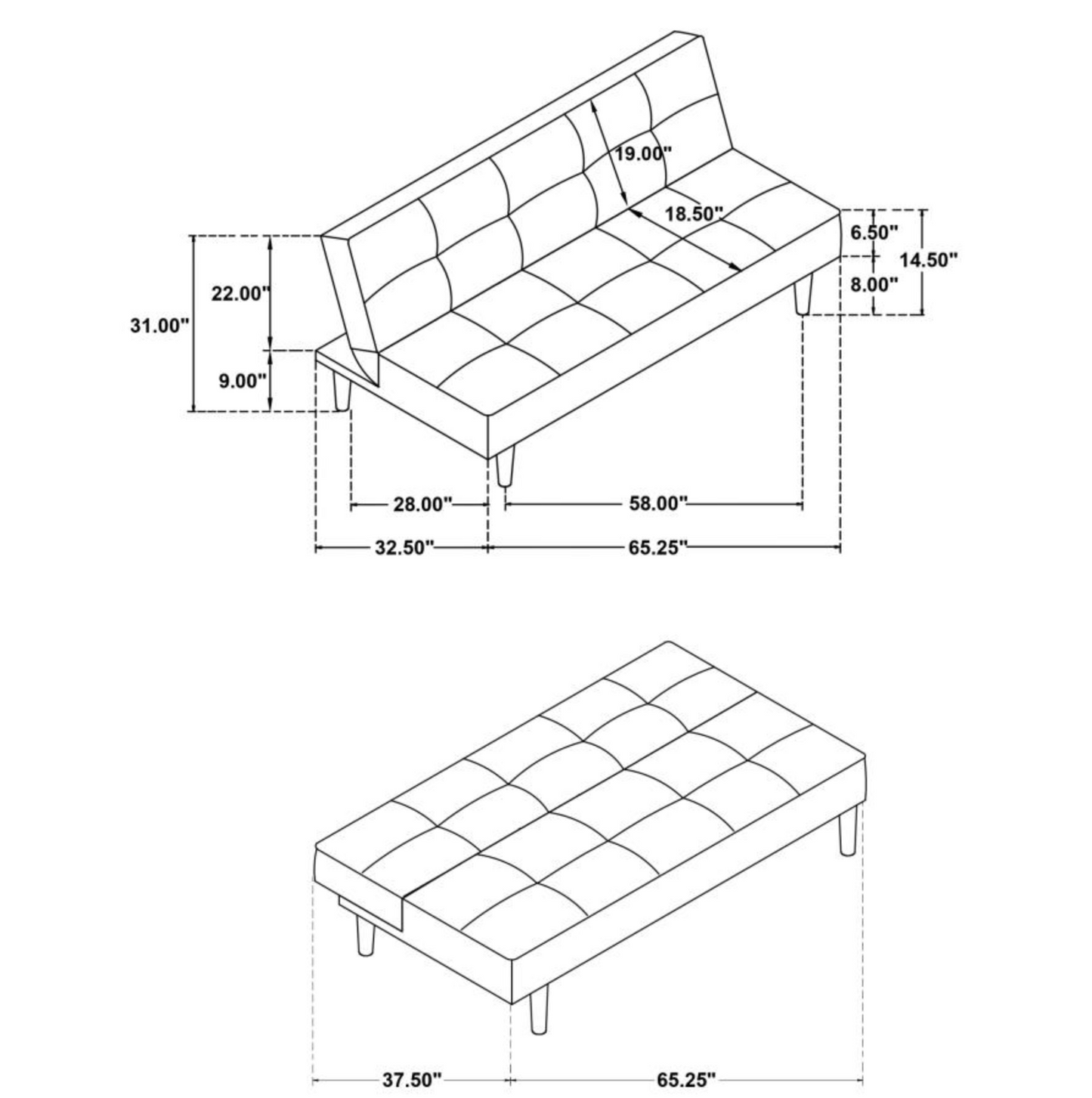 360238U- Convertible Sofa Bed Black