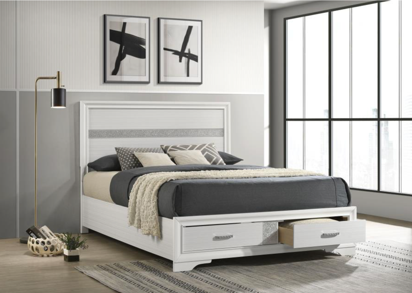 205111Q-Miranda 51-inch Wood Queen Storage Panel Bed White