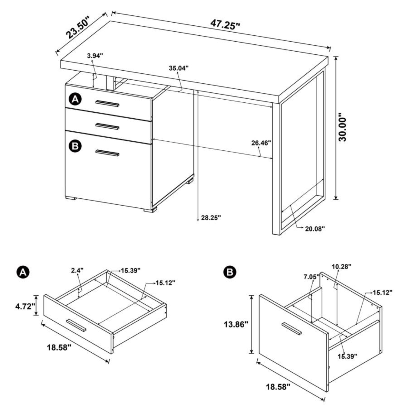 800520- Brennan 47-inch 3-drawer Office Computer Desk Weathered Grey