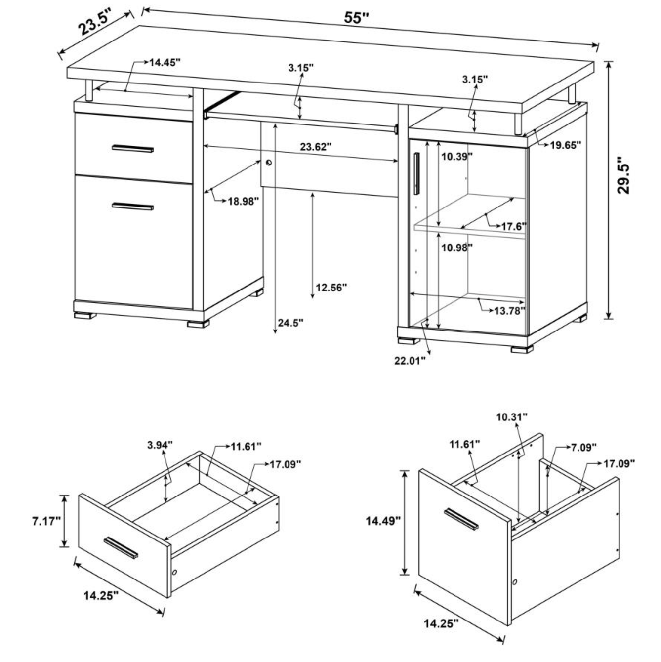 800108 -Tracy 55-inch 2-drawer Office Computer Desk White