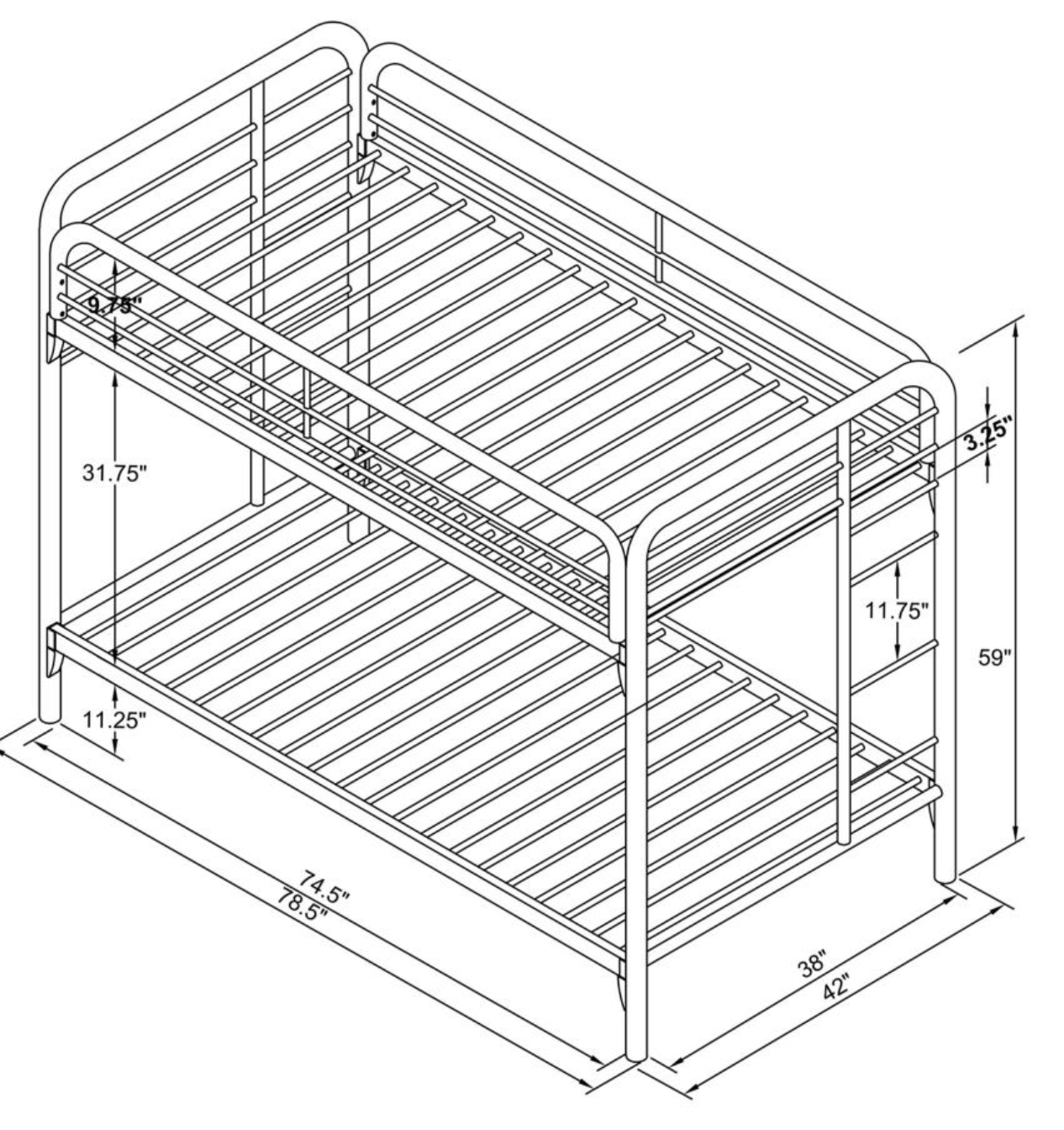 2256W -Morgan Metal Twin Over Twin Bunk Bed White