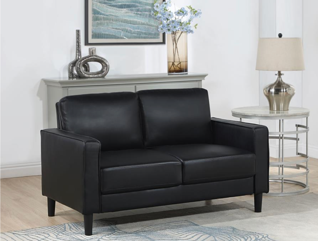 508362-Ruth Upholstered Track Arm Loveseat Black