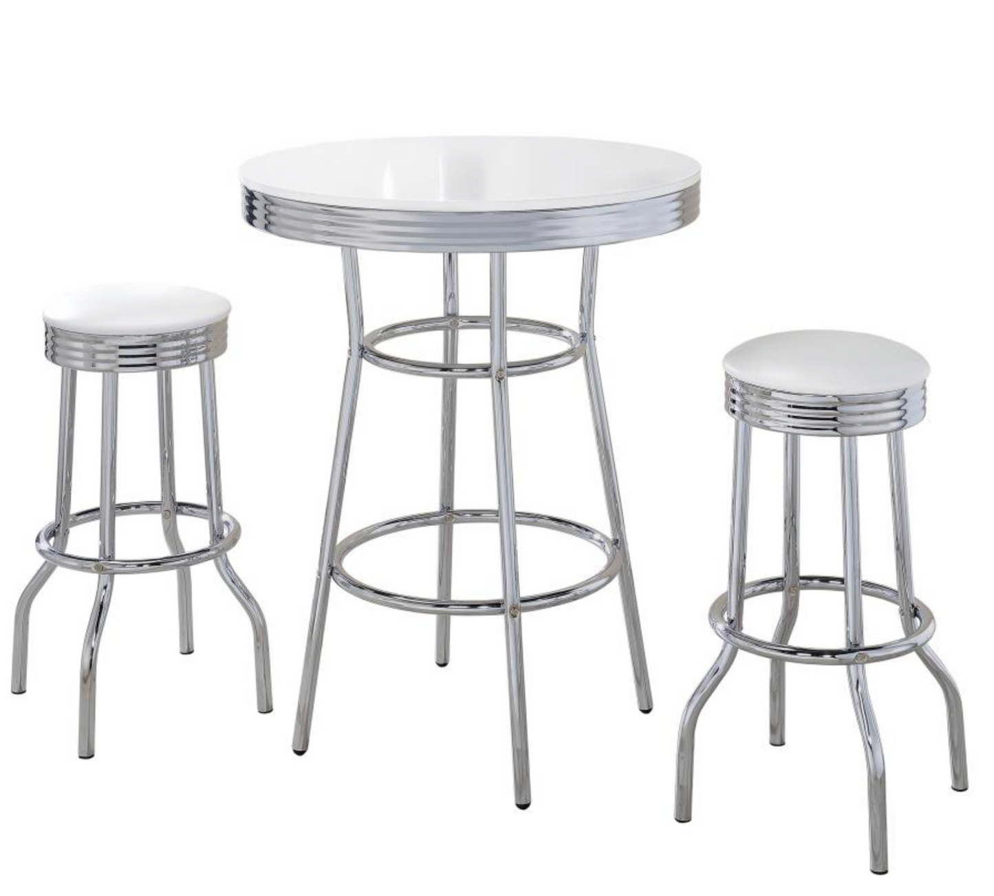 2300-S3 3-piece Round 1950s Bistro Pub Bar Table Set White