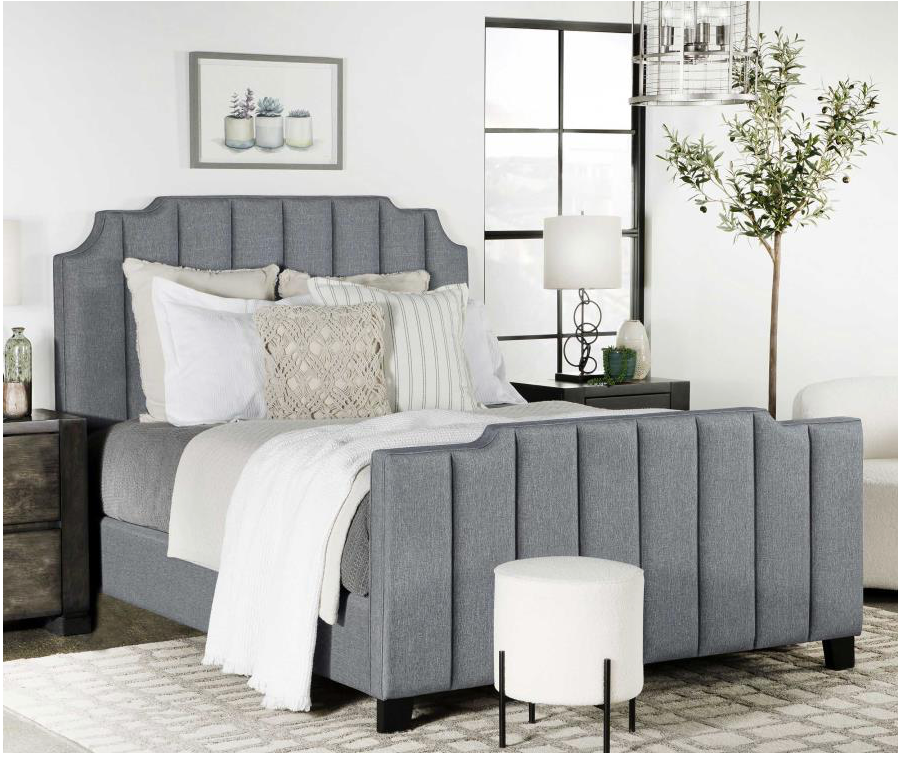 306029F -Fiona Upholstered Full Panel Bed Light Grey