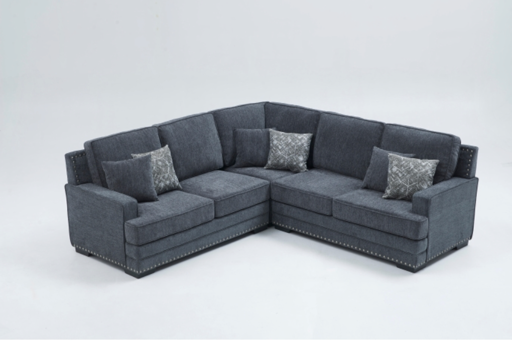 8070 DARK GRAY- Fabric Stationary Sectional Sofa w/ 6 Pillows