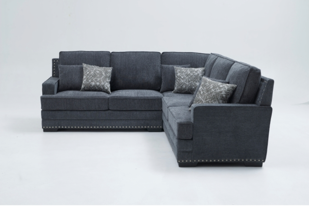 8070 DARK GRAY- Fabric Stationary Sectional Sofa w/ 6 Pillows