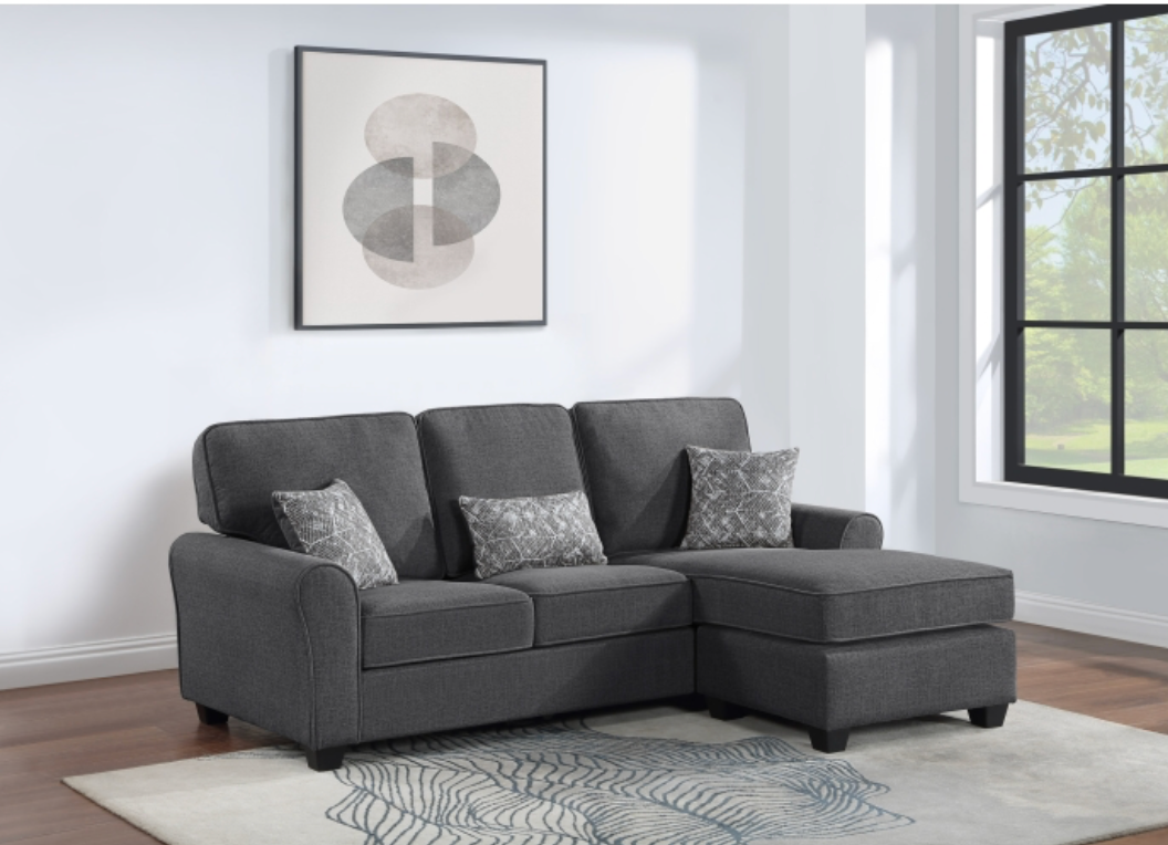 8201 DARK GRAY- Reversible Fabric Comfort Cushioned Flared Round Arm Sectional Sofa