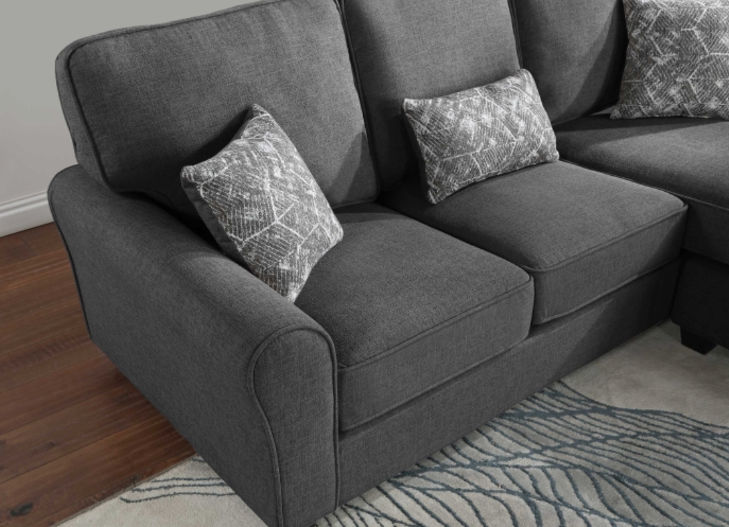8201 DARK GRAY- Reversible Fabric Comfort Cushioned Flared Round Arm Sectional Sofa