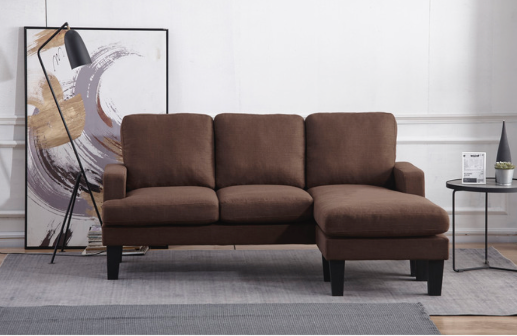 8163 BROWN- Fabric Reversible Basic Sectional Sofa