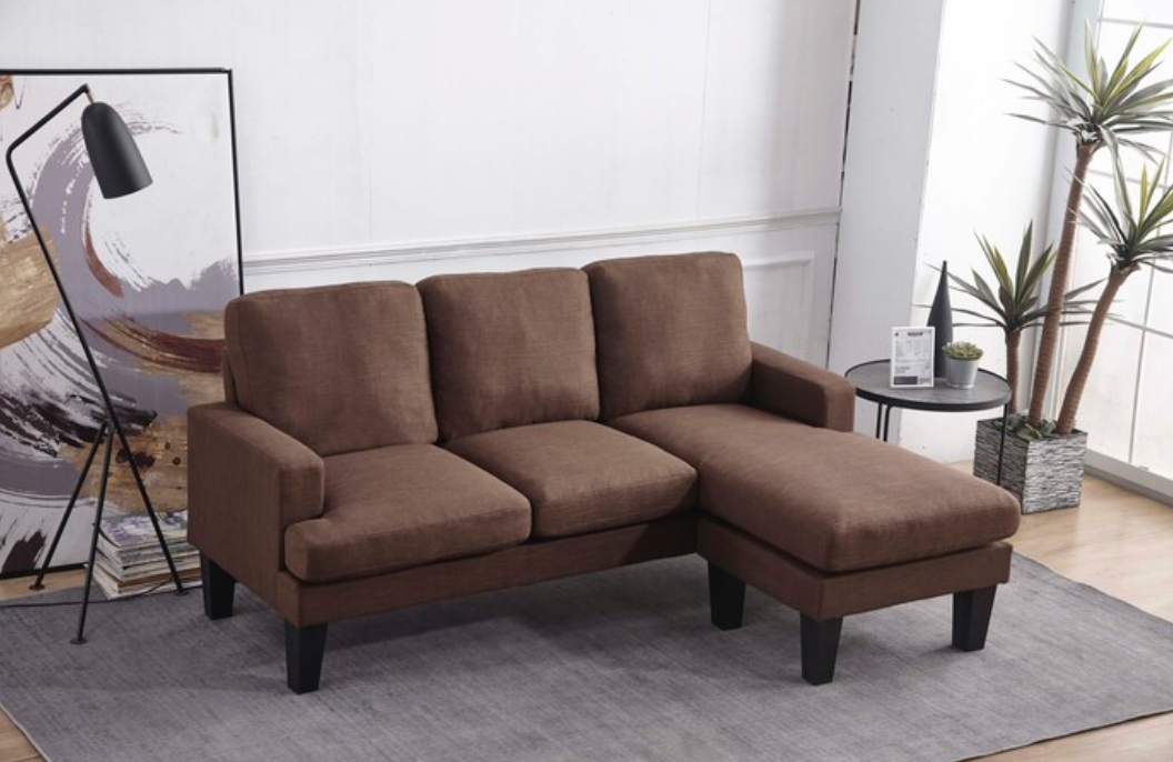 8163 BROWN- Fabric Reversible Basic Sectional Sofa