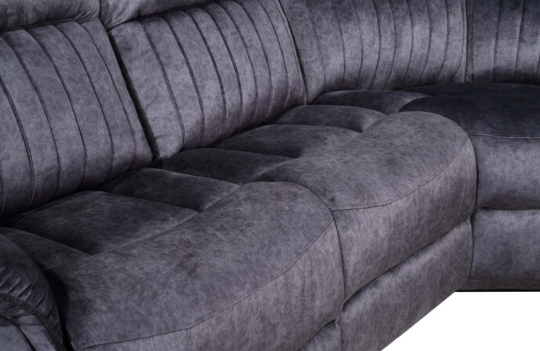 8170 BLUE GRAY- Faux Suede Modular Sectional Sofa w/ Manual Recliner