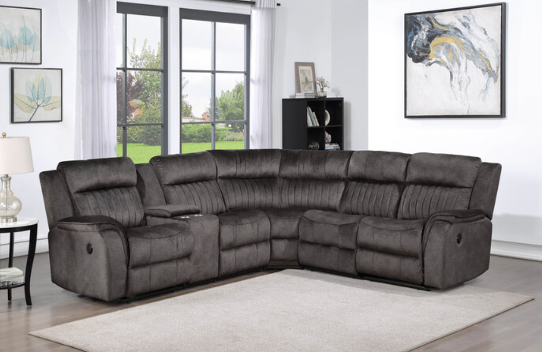 8175 DARK GRAY Faux Suede Modular Sectional Sofa w/ Power Recliner