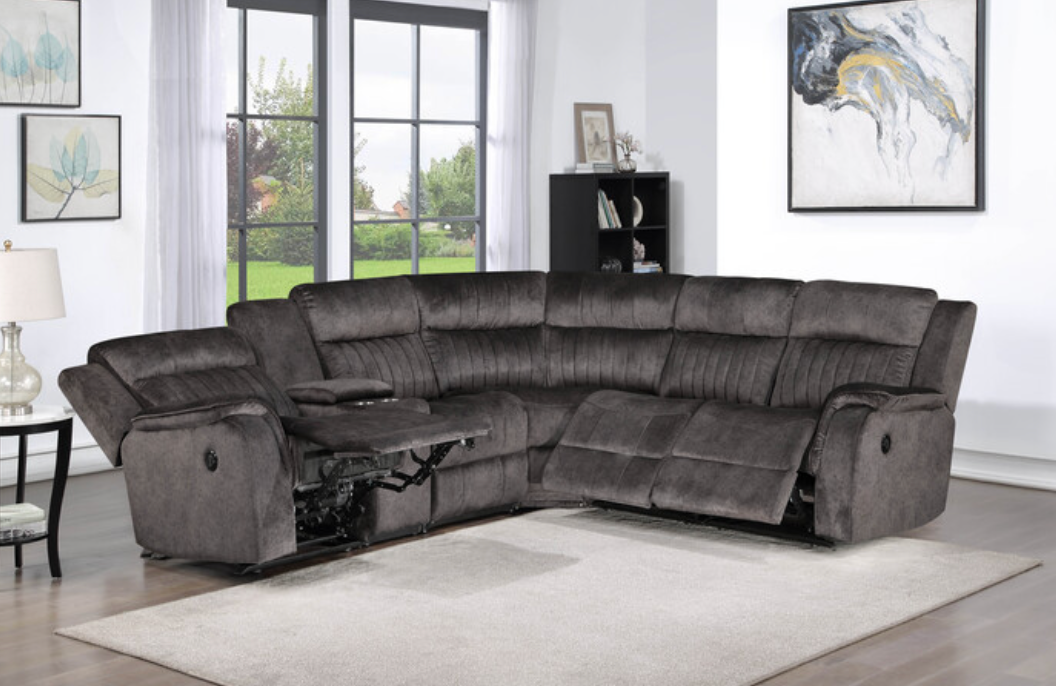 8175 DARK GRAY Faux Suede Modular Sectional Sofa w/ Power Recliner