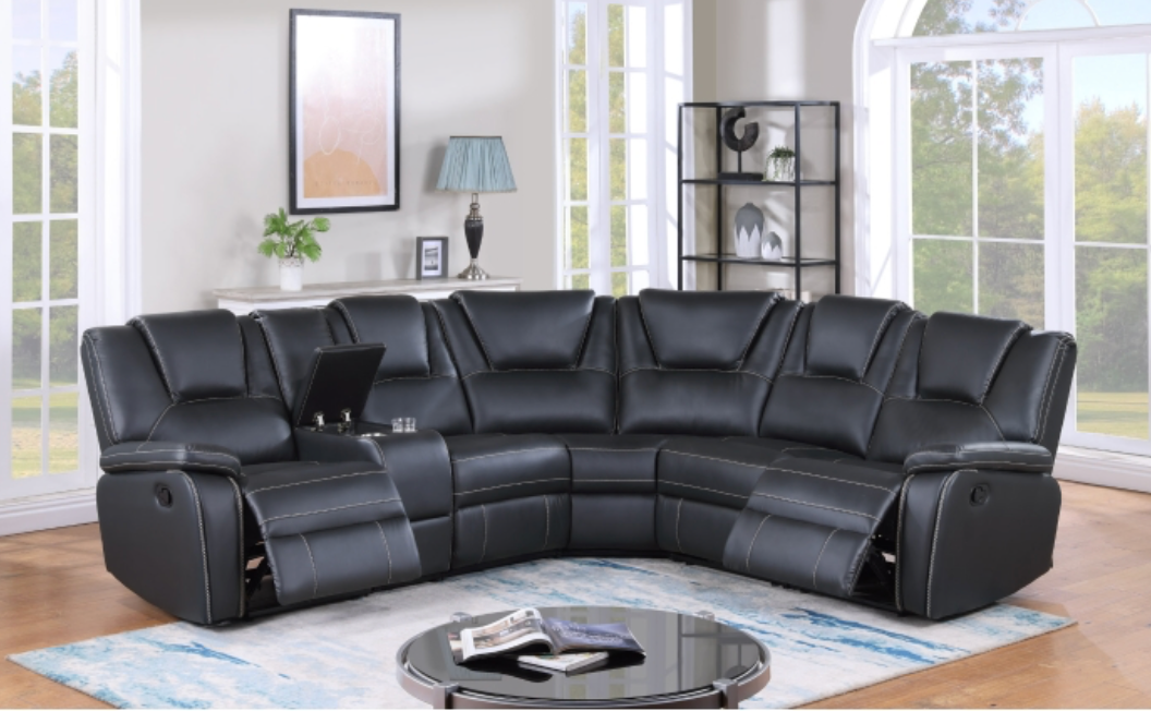 8187 BLACK- Breathable Air Leather Modular Manual Recliner Sectional Sofa