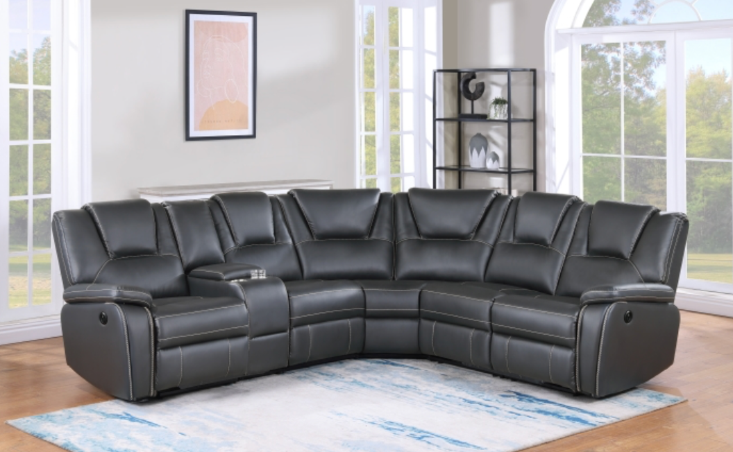 8192 GRAY Breathable Air Leather Modular Power Recliner Sectional Sofa w/ USB