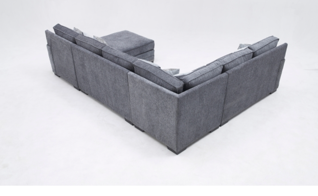 8210 DARK GRAY RHF Fabric U-Shaped Stationary Sectional Sofa w/ Chaise + Pillows