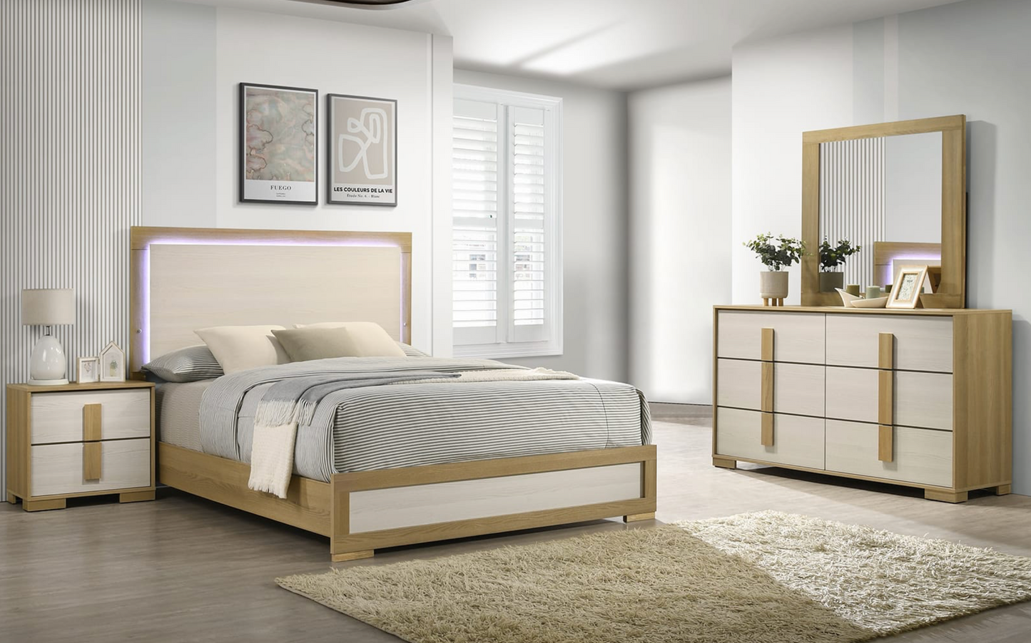 B780: White LED Headboard Bedroom Set 4PC