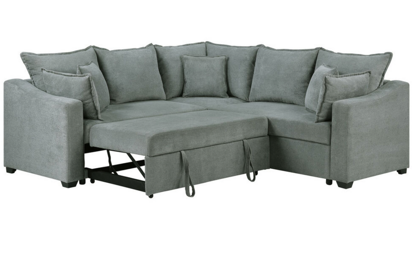 81452-Allen 92"W Gray Woven Sleeper Sectional Sofa with Throw Pillows