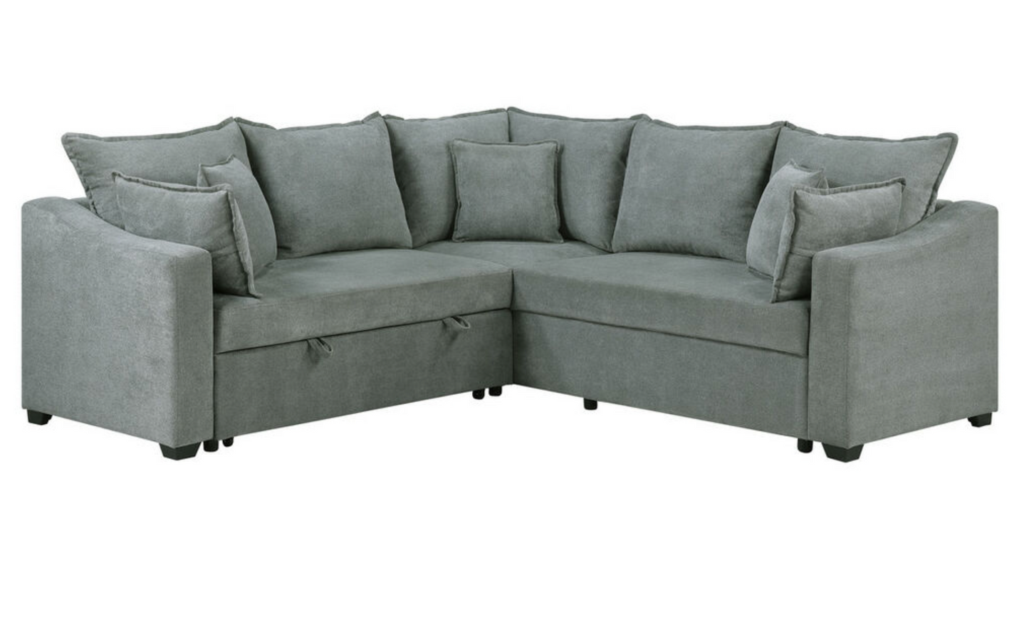 81452-Allen 92"W Gray Woven Sleeper Sectional Sofa with Throw Pillows