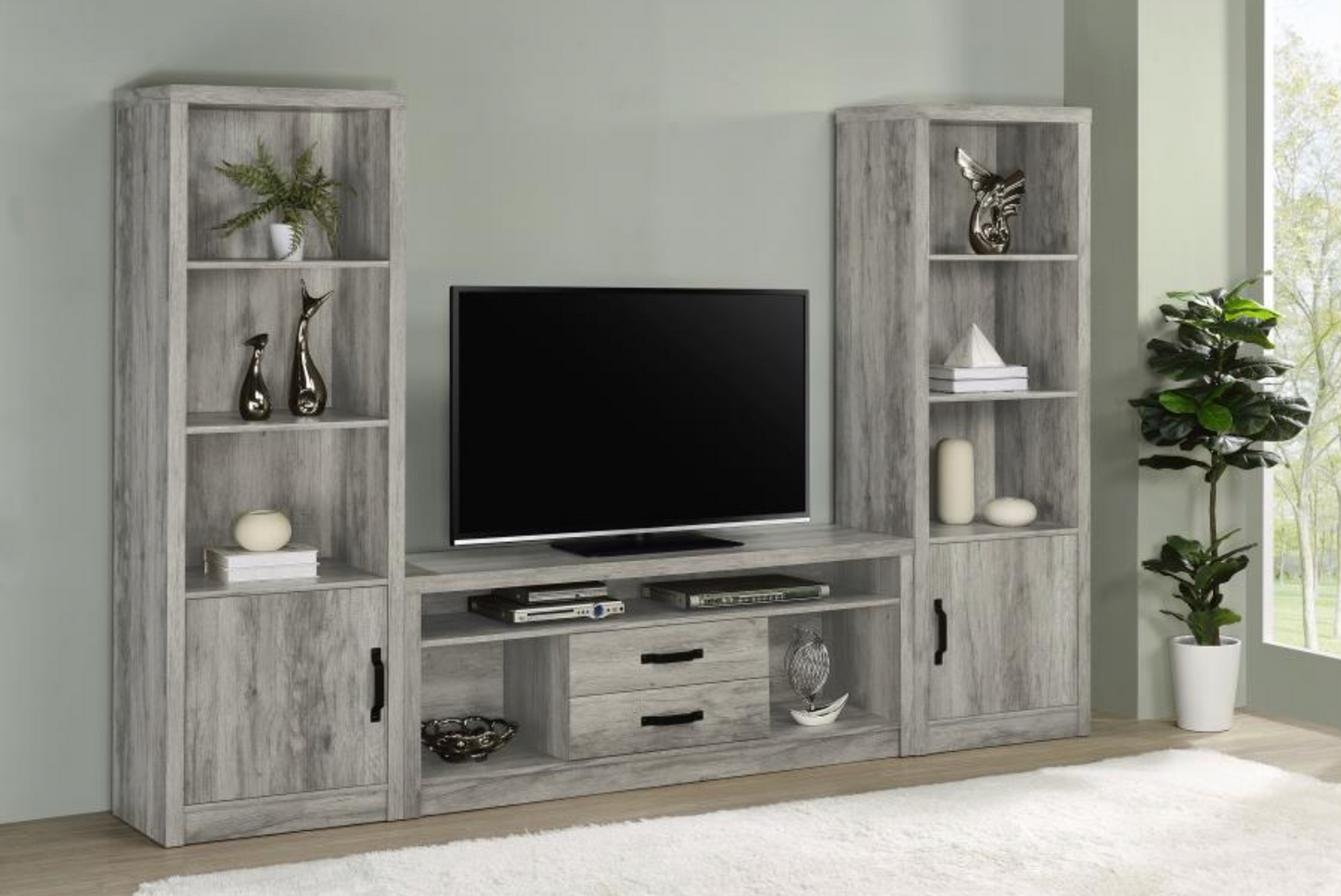 701024-SET -Burke 3-piece 59-inch TV Entertainment Center Grey Driftwood