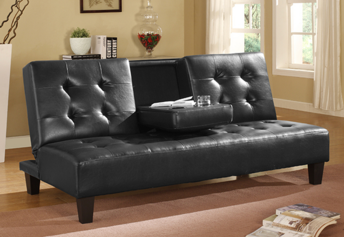 7502-BK BLACK PVC / Faux Leather Futon Sofa Bed