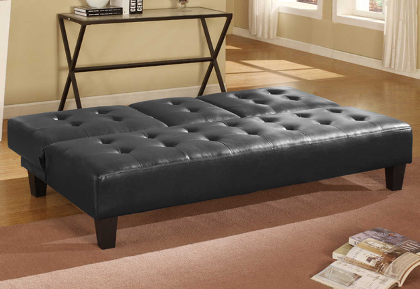 7502-BK BLACK PVC / Faux Leather Futon Sofa Bed