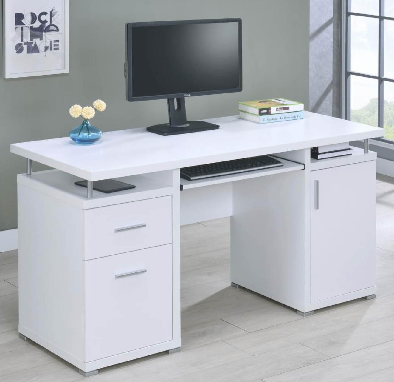 800108 -Tracy 55-inch 2-drawer Office Computer Desk White