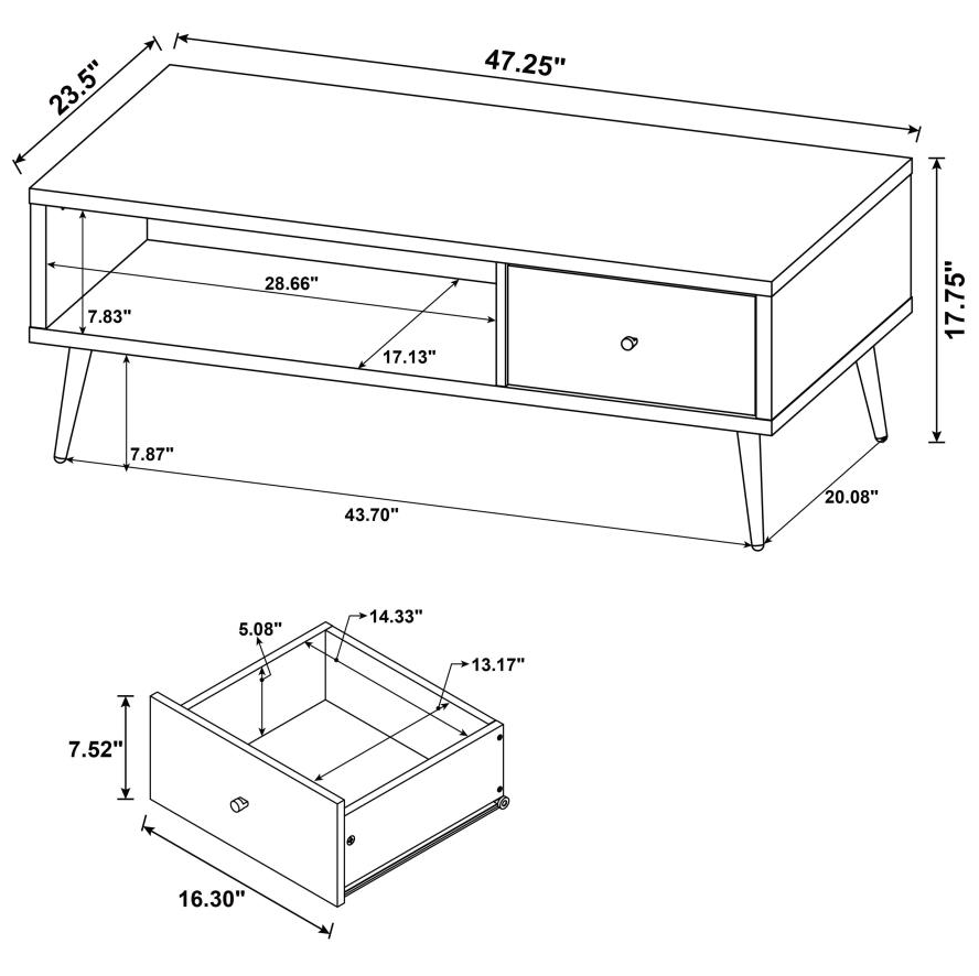 701038 -Welsh 1-drawer Engineered Wood Coffee Table Distressed Pine