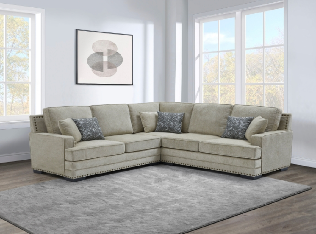 8070 DARK GRAY- Fabric Stationary Sectional Sofa w/ 6 Pillows