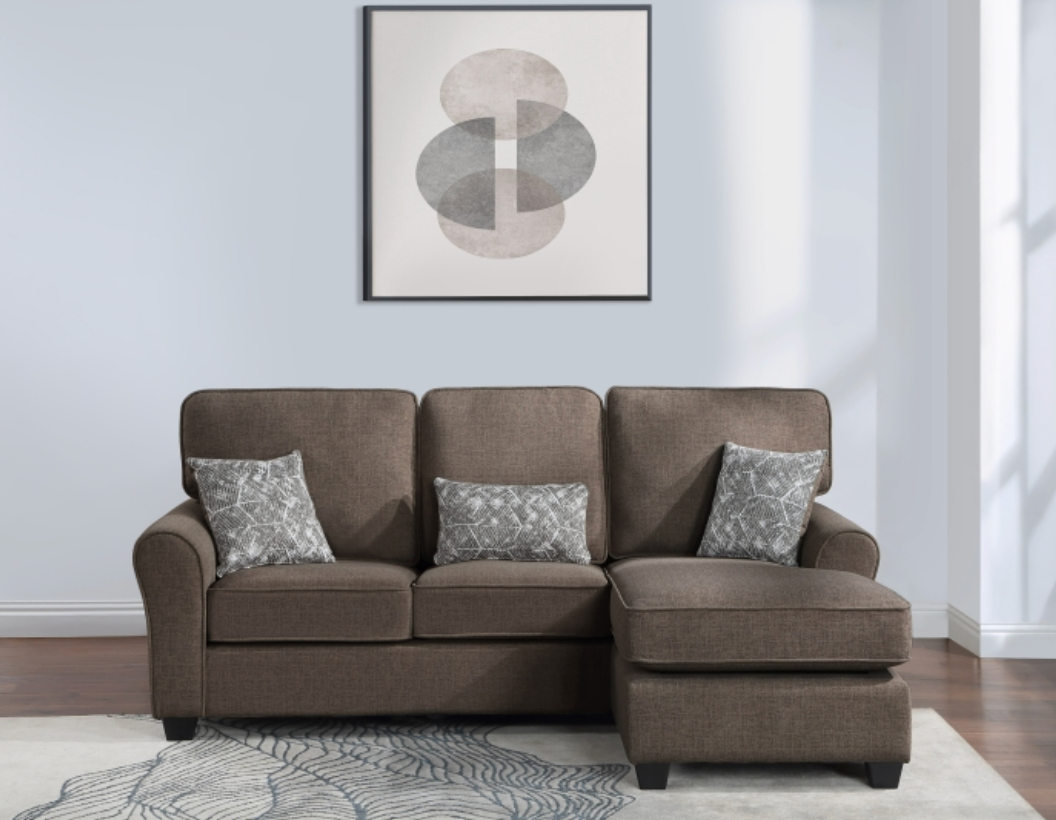 8201 DARK GRAY- Reversible Fabric Comfort Cushioned Flared Round Arm Sectional Sofa
