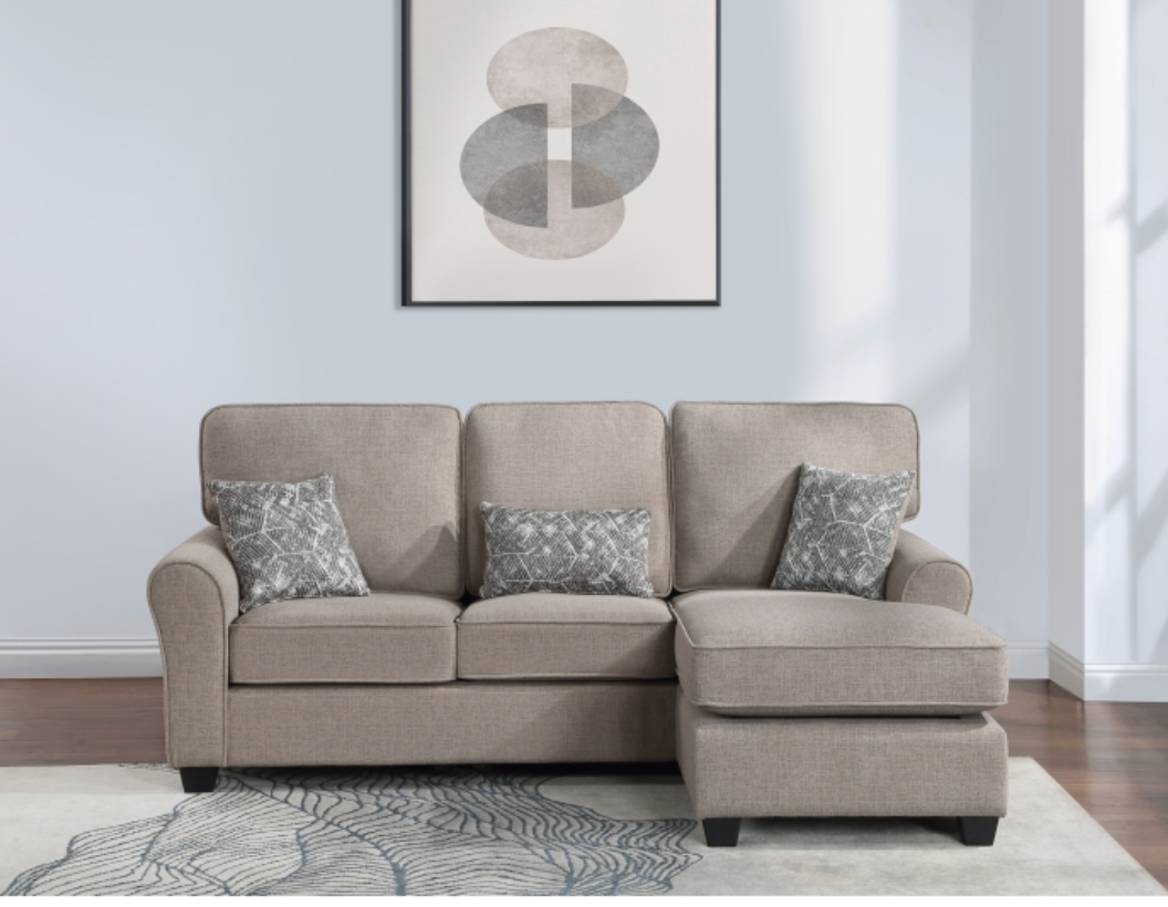 8201 DARK GRAY- Reversible Fabric Comfort Cushioned Flared Round Arm Sectional Sofa