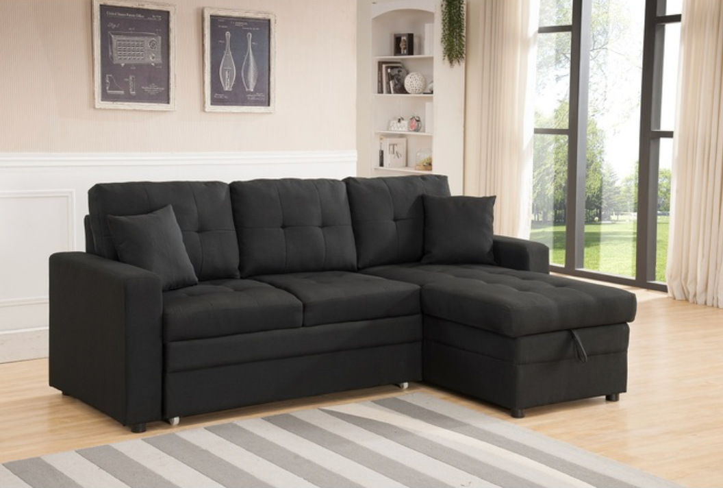 8008-GR GRAY Fabric Reversible Pull Out Sectional Sofa & Storage