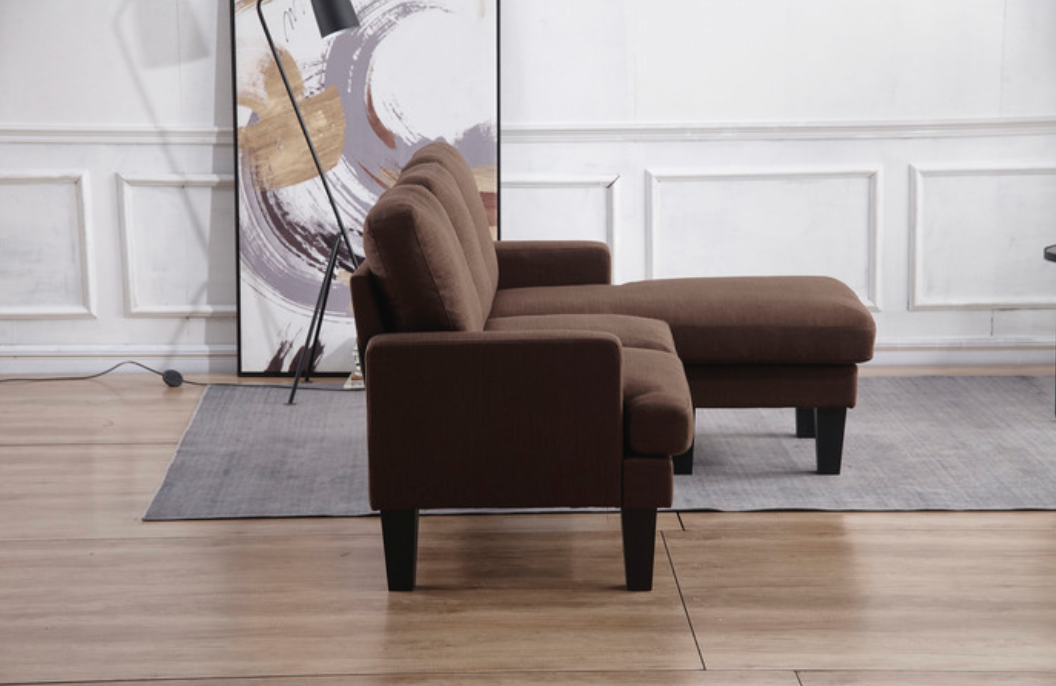 8163 BROWN- Fabric Reversible Basic Sectional Sofa