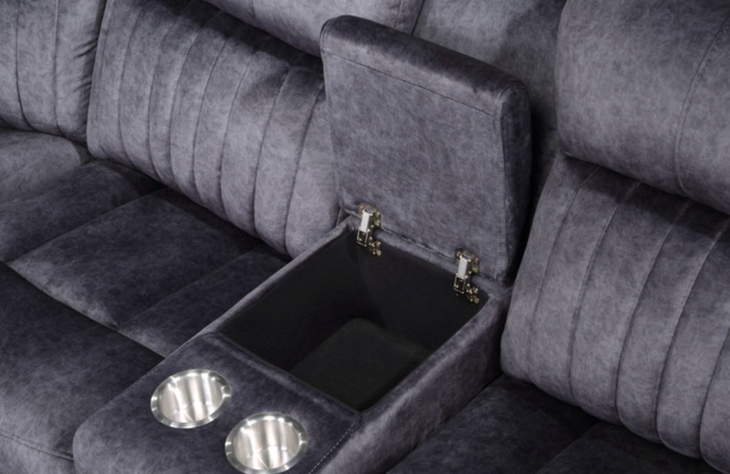8170 BLUE GRAY- Faux Suede Modular Sectional Sofa w/ Manual Recliner