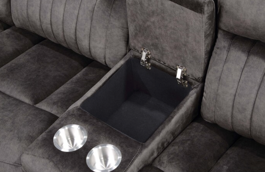 8175 DARK GRAY Faux Suede Modular Sectional Sofa w/ Power Recliner