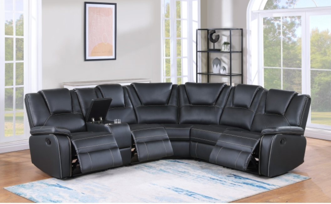 8187 BLACK- Breathable Air Leather Modular Manual Recliner Sectional Sofa