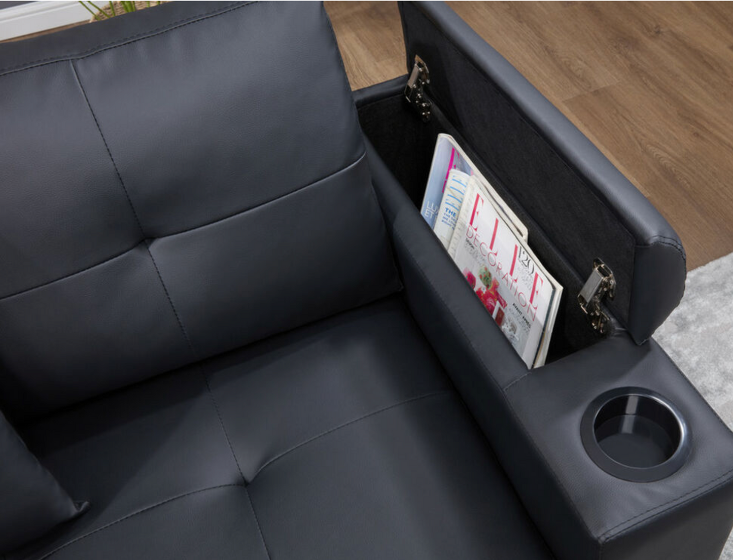 89308 Donovan 84.5"W Black PVC Fabric Sleeper Sectional with USB Charger
