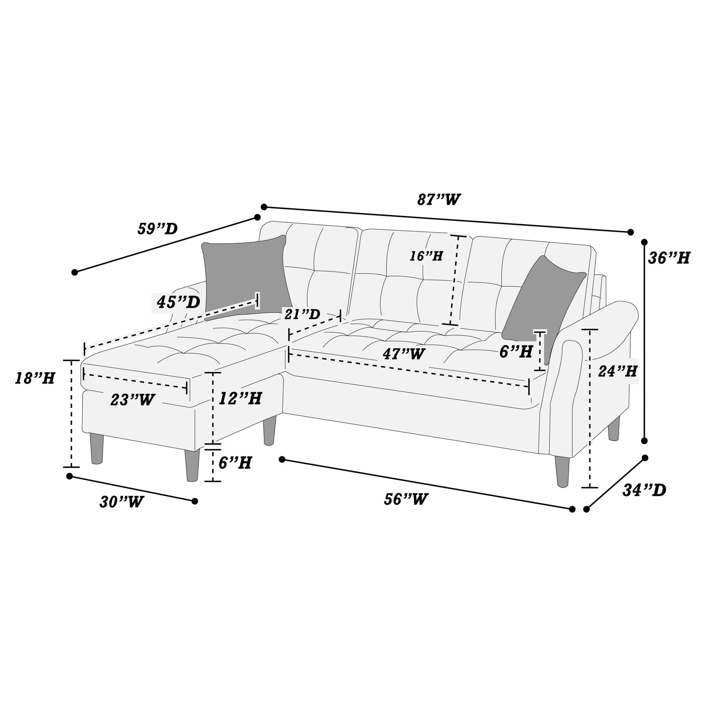 F6457-  Reversible Sectional Set W/ 2 Accent Pillows