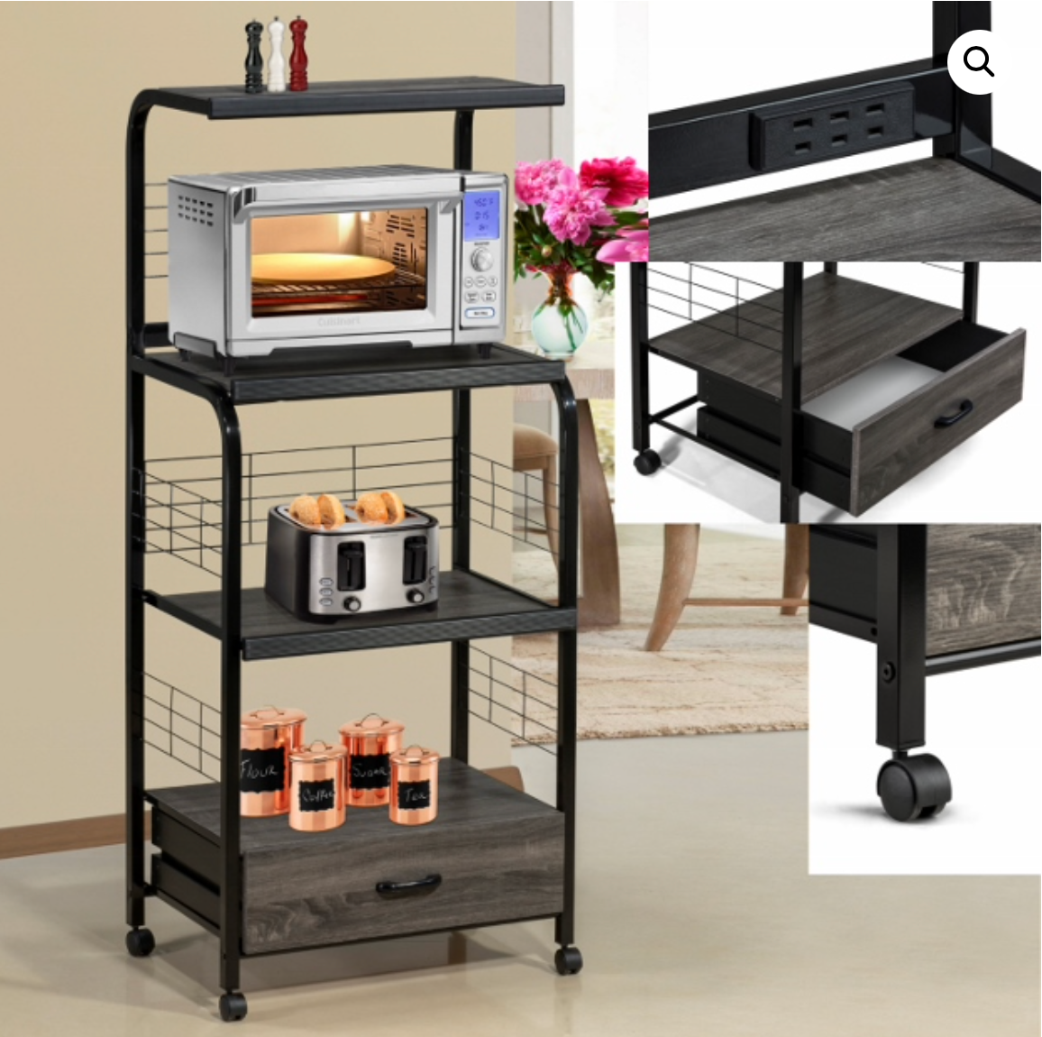 1304 BK/GY Kitchen Stand on Casters