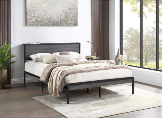 302143 -Ricky Metal Bed Panel Bed Grey