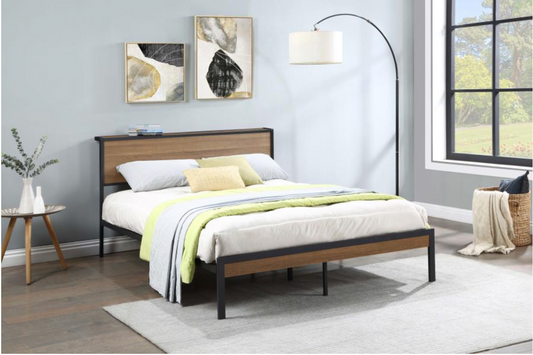 302144 -Ricky Metal Bed  Panel Bed Light Oak