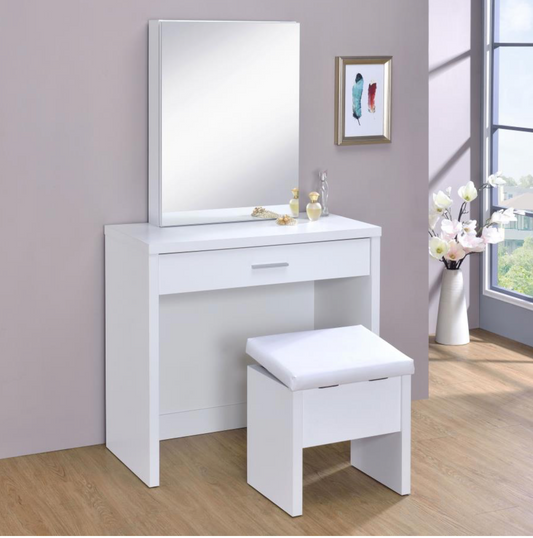 300290 -Harvey Vanity Set with Lift-Top Stool White