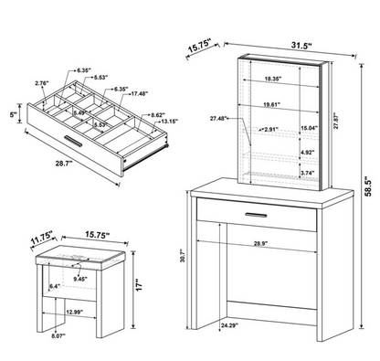300290 -Harvey Vanity Set with Lift-Top Stool White