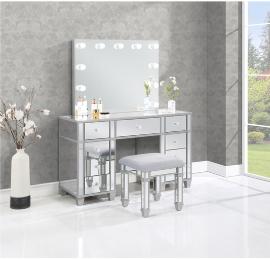 930242 -Allora 9-drawer Vanity Set with Lighting Metallic Silver