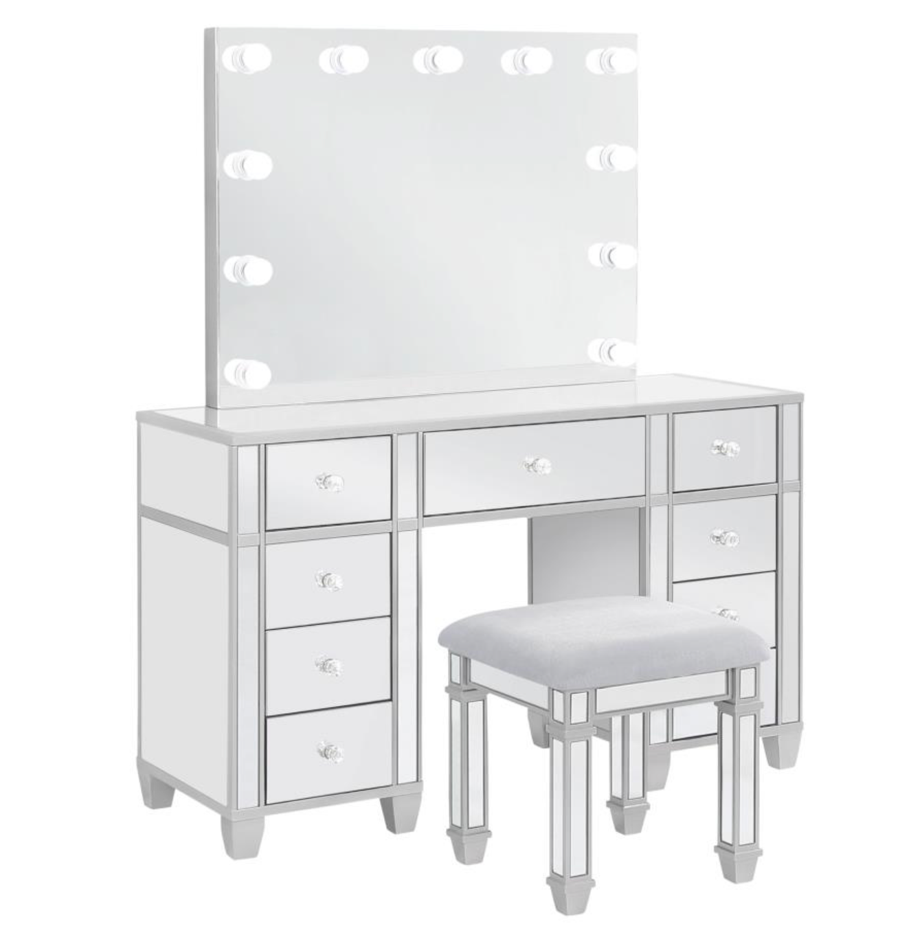 930242 -Allora 9-drawer Vanity Set with Lighting Metallic Silver