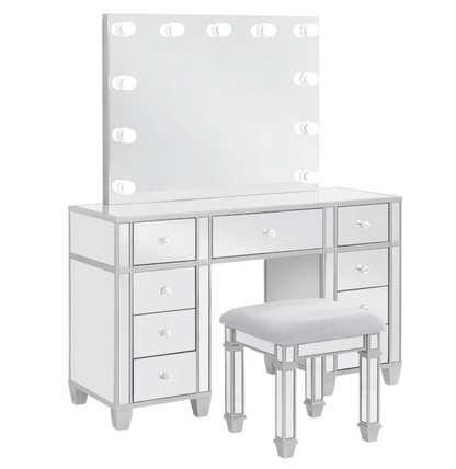 930242 -Allora 9-drawer Vanity Set with Lighting Metallic Silver