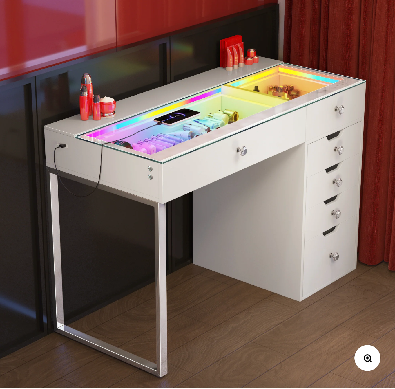 VANITII Diana RGB Vanity Desk - 6 Storage Drawers